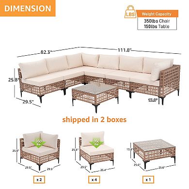 SUNSITT 7 Piece Wicker Patio Furniture Set, PE Rattan Sofa Set with Cushion and Coffee Table