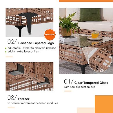 SUNSITT 7 Piece Wicker Patio Furniture Set, PE Rattan Sofa Set with Cushion and Coffee Table