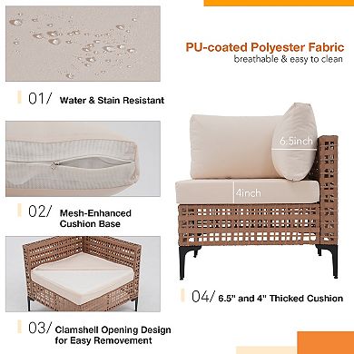 SUNSITT 7 Piece Wicker Patio Furniture Set, PE Rattan Sofa Set with Cushion and Coffee Table