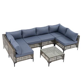SUNSITT 7 pc Wicker Patio Furniture Set, PE Rattan Sofa Set with Cushion and Coffee Table