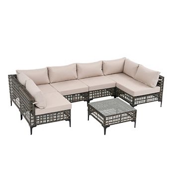 SUNSITT 7 pc Wicker Patio Furniture Set, PE Rattan Sofa Set with Cushion and Coffee Table