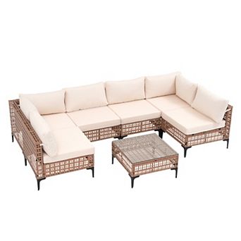 SUNSITT 7 pc Wicker Patio Furniture Set, PE Rattan Sofa Set with Cushion and Coffee Table