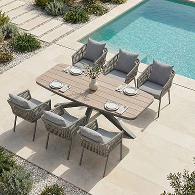 SUNSITT 7 Piece Outdoor Patio Dining Set with Aluminum Dining Table X Base Legs & 6 Chairs Dark Grey