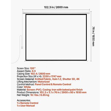 Motorized Projector Screen Knitted Fabric Wall Mount Indoor Outdoor Viewing