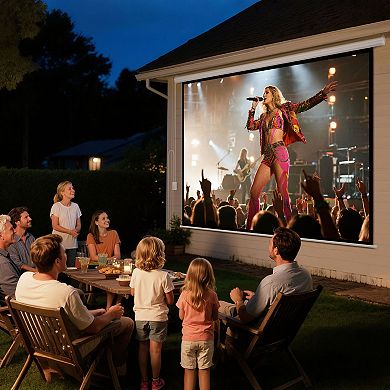 Motorized Projector Screen Knitted Fabric Wall Mount Indoor Outdoor Viewing