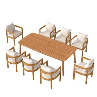SUNSITT 9 pc Outdoor Patio Dining Set, 82" Acacia Wood Expandable Outdoor Table Set with 8 Chairs