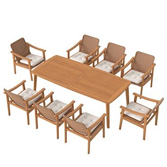 SUNSITT 9 pc Outdoor Patio Dining Set, 82" Acacia Wood Outdoor Dining Table Set with 8 Chairs
