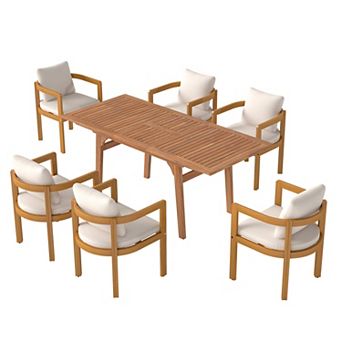 SUNSITT 7 pc Outdoor Patio Dining Set, 55" - 71" Acacia Wood Expandable Table Set with 6 Chairs
