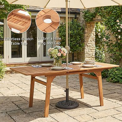 SUNSITT 7-Piece Outdoor Patio Dining Set, 55" - 71" Acacia Wood Expandable Table Set with 6 Chairs