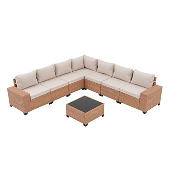 SUNSITT 8 pc Patio Furniture Set Outdoor Wicker Modular Sectional Sofa with 7.7-inch Wide Armrest
