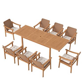 SUNSITT 9 pc Outdoor Patio Dining Set, 59" - 79" Acacia Wood Expandable Table & 8 Chairs