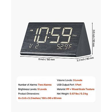 LED Digital Alarm Clock with 12/24-Hour Display, Temperature, Dual Alarms