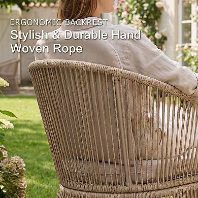 SUNSITT 7 Piece Patio Dining Set 65" - 107" Metal Expandable Dining Table w/ 6 Chairs w/ Beige