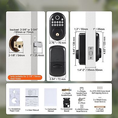 Keyless Door Lock for Home, Fingerprint, Password, and Manual Lock Options