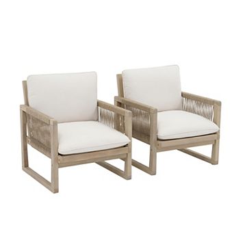 SUNSITT 2 pc Acacia Wood Patio Dining Chair with Woven Rope Back