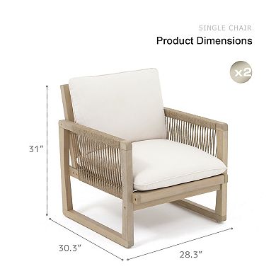 SUNSITT 2-Piece Acacia Wood Patio Dining Chair with Woven Rope Back