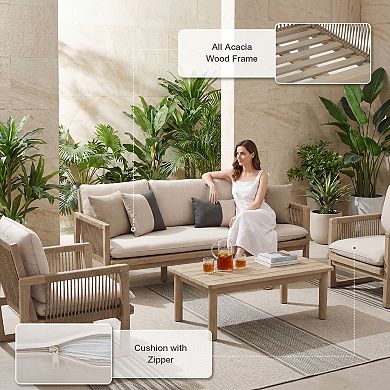 SUNSITT 2-Piece Acacia Wood Patio Dining Chair with Woven Rope Back