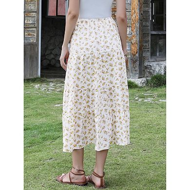 Flowy Maxi Skirt for Women Summer Elastic High Waisted Casual A-Line Long Skirts