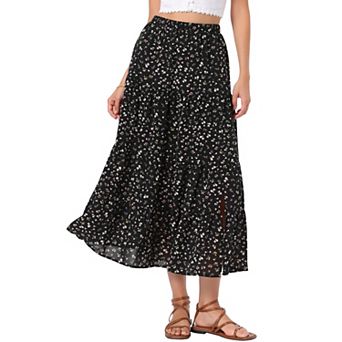 Flowy Maxi Skirt for Women Summer Elastic High Waisted Casual A-Line Long Skirts