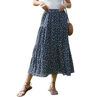 Flowy Maxi Skirt for Women Summer Elastic High Waisted Casual A-Line Long Skirts