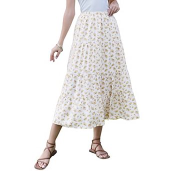 Flowy Maxi Skirt for Women Summer Elastic High Waisted Casual A-Line Long Skirts