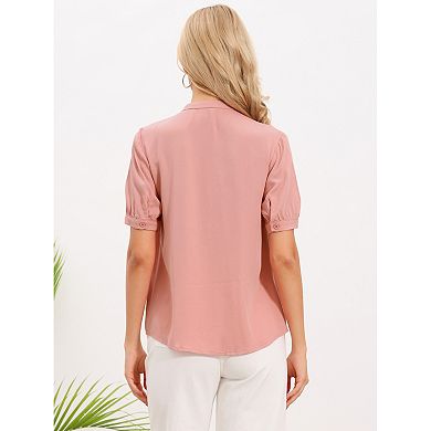 Button Down Shirts for Women Short Sleeve Pleated Front V Neck Shirt Tops Blouses