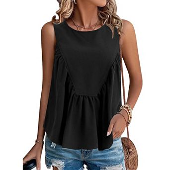 Womens Babydoll Tank Top Summer Peplum Tops Sleeveless Crewneck Loose Fit Casual Flowy Shirts