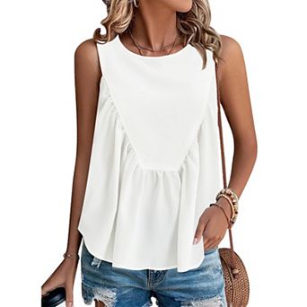 Womens Babydoll Tank Top Summer Peplum Tops Sleeveless Crewneck Loose Fit Casual Flowy Shirts