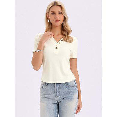 V Neck Tshirts for Women Casual Short Sleeve Ribbed Button Up Spring Summer Basic Tee Tops