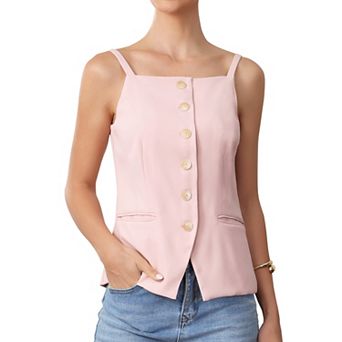 Summer Suit Vest for Women Sleeveless Button Down Square Neck Business Casual Blazer Vest Tops