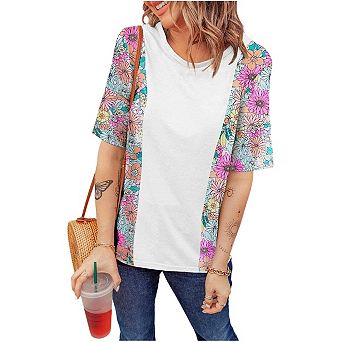 Floral Print Patchwork Short Sleeve Top