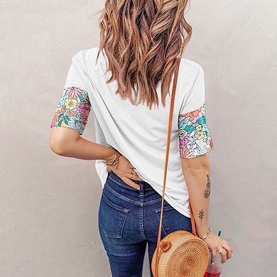 Floral Print Patchwork Short Sleeve Top