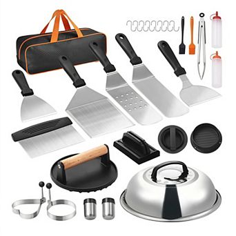 28 pc Griddle Accessories Kit Stainless Steel Grill Tools with Carry Bag