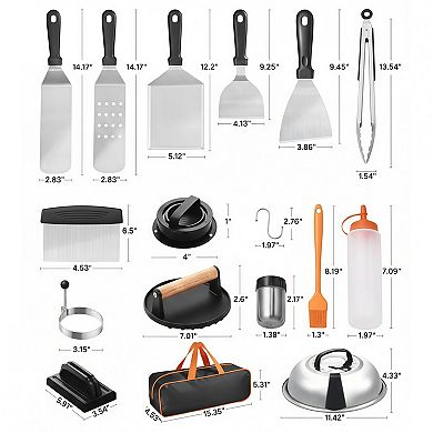28 Piece Griddle Accessories Kit Stainless Steel Grill Tools with Carry Bag