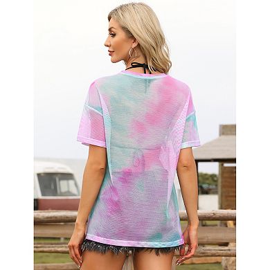 Mesh Top for Women Short Sleeve Crew Neck See Through TShirts
