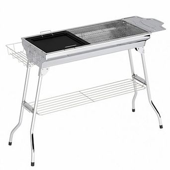 Portable Folding Stainless Steel Charcoal Grill with Storage and Air Vents