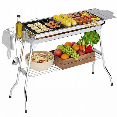 Portable Folding Stainless Steel Charcoal Grill with Storage and Air Vents