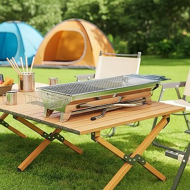 Portable Folding Stainless Steel Charcoal Grill with Storage and Air Vents