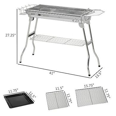 Portable Folding Stainless Steel Charcoal Grill with Storage and Air Vents