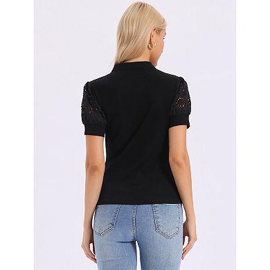 Knit Top for Women's Vintage V Neck Crochet Sleeve Casual Pullover Top