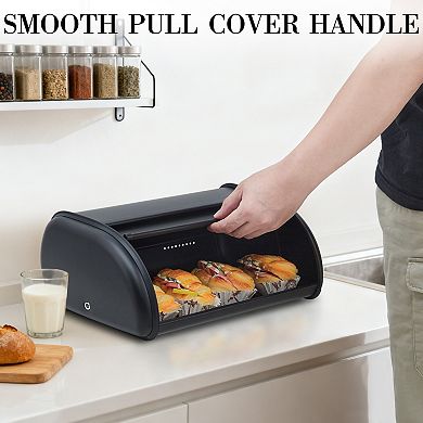 Stainless Steel Bread Storage Box, 13.8" Metal Roll Top Bread Bin, No Assembly Needed