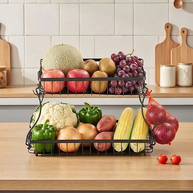 Metal 2 Tier Countertop Fruit Basket Storage Stand