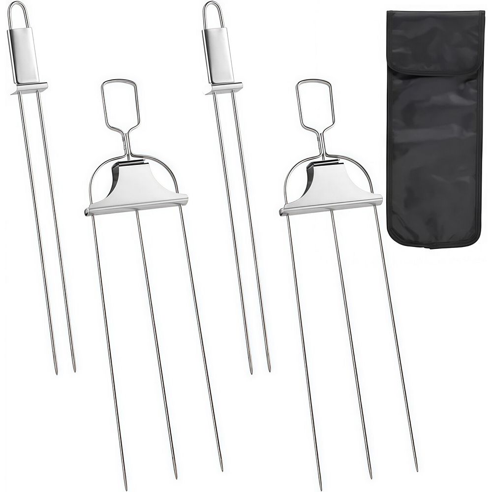Stainless Steel Kabob Skewers with Push Rod Sliders 4 Piece Set