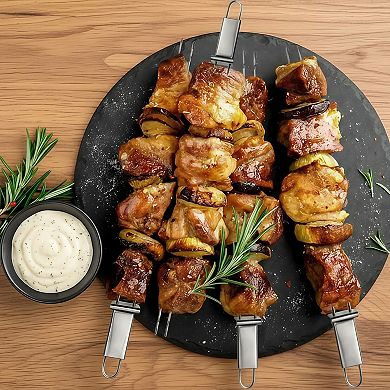 Stainless Steel Kabob Skewers with Push Rod Sliders 4 Piece Set