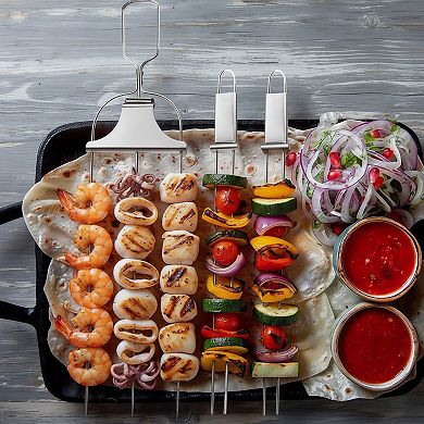 Stainless Steel Kabob Skewers with Push Rod Sliders 4 Piece Set