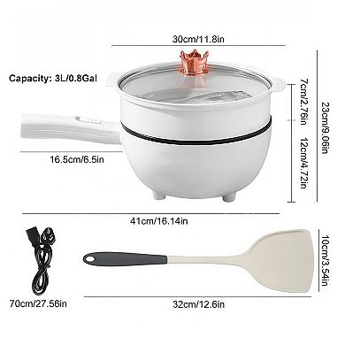 Electric Nonstick Hot Pot with Steamer Dual Power Overheat Protection