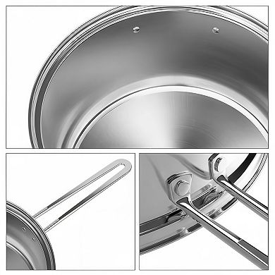 12 Piece Stainless Steel Pots and Pans Set with Tempered Glass Lids Induction Compatible