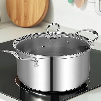 12 Piece Stainless Steel Pots and Pans Set with Tempered Glass Lids Induction Compatible