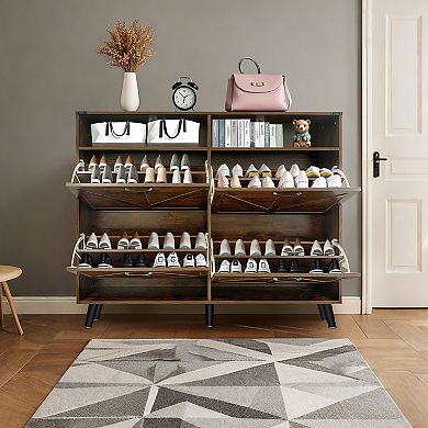 55in Farmhouse Shoe Storage Cabinet with 4 Flip Drawers