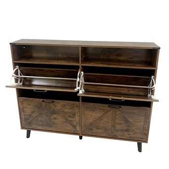 55 in Farmhouse Shoe Storage Cabinet with 4 Flip Drawers